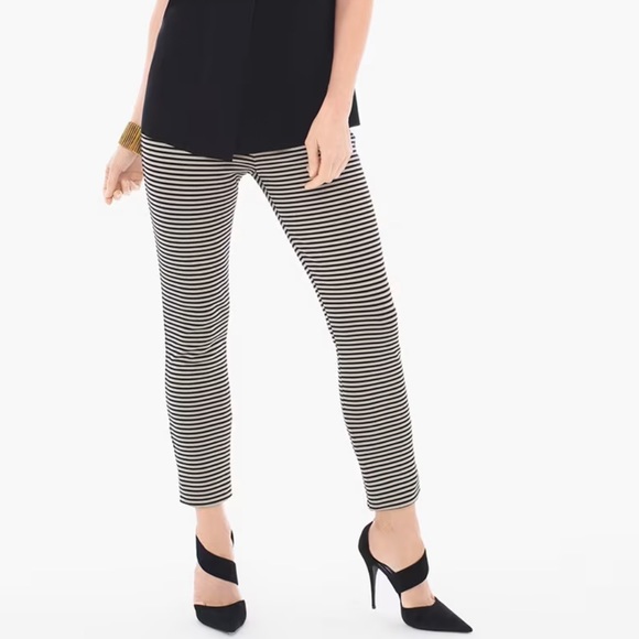 Chico’s 2.5 Black Label Slim Stripe Ankle Pants Black Gold women’s size 14 - Picture 2 of 9